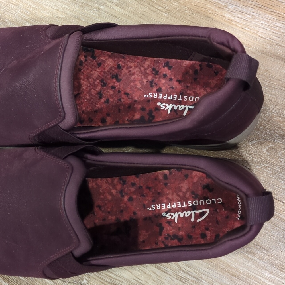 💜Clarks Cloudsteppers Women's Slip-On Plum & Gray Shoes size 8💜 NICE!!!💜 - Picture 5 of 10